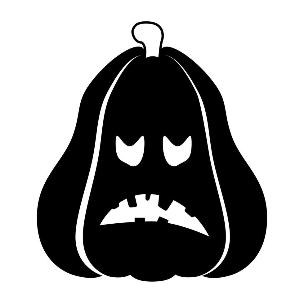 Halloween Pumpkin. Black sad spooky scary horror isolated on white background vector