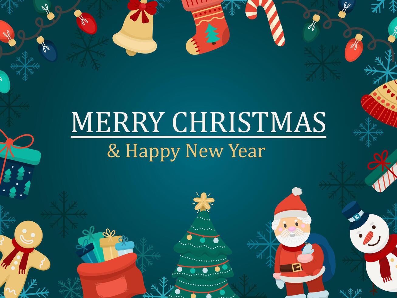 Greeting card with Santa Claus and congratulation text in flat style vector