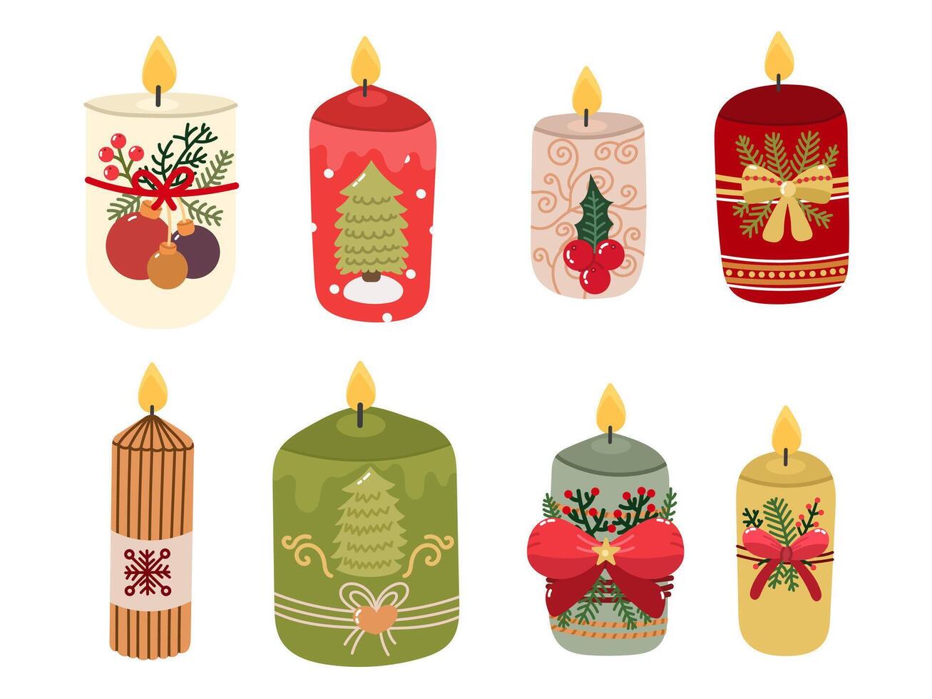Set of Candles for winter or Christmas in flat style on white background illustration vector