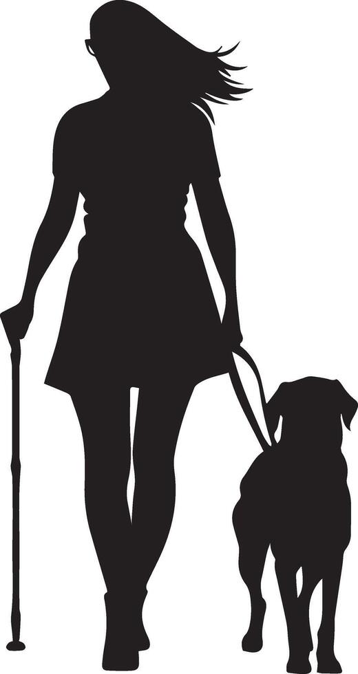 Icon of Blind Girl with Cane and Guide Dog for Disability Awareness vector