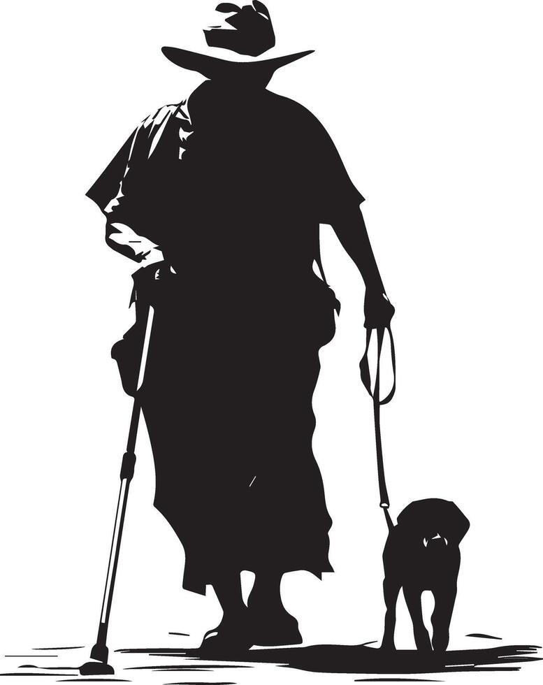 Icon of Blind Man Walking with Cane and Guide Dog for Accessibility Awareness vector