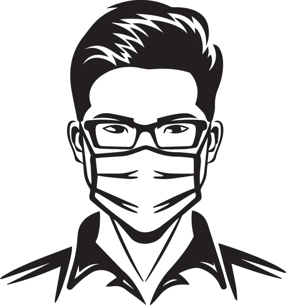 Icon of Man Wearing Face Mask with Stylish Hairstyle for Health and Fashion Design vector