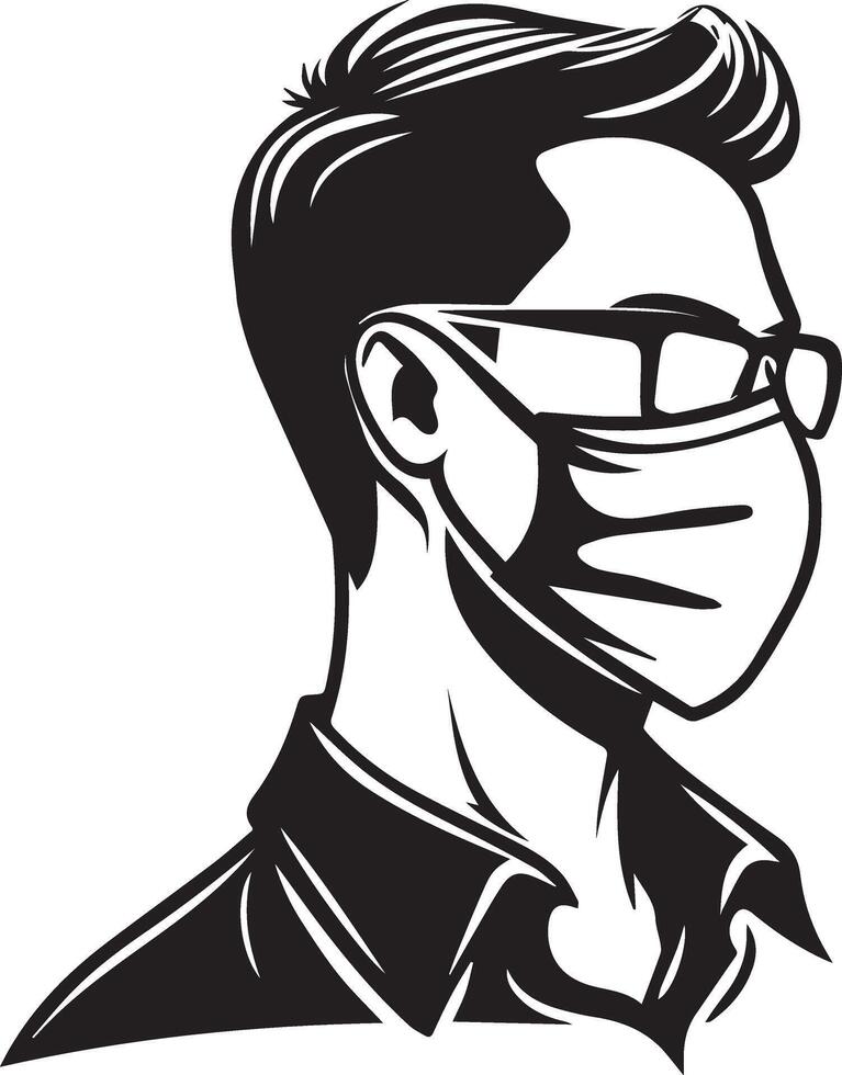 Minimal Icon of Boy with Face Mask and Trendy Haircut for Modern Design vector