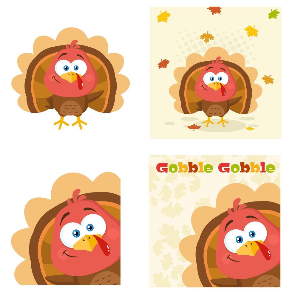 Thanksgiving Cute Bird Cartoon Mascot Character. Collection Set vector