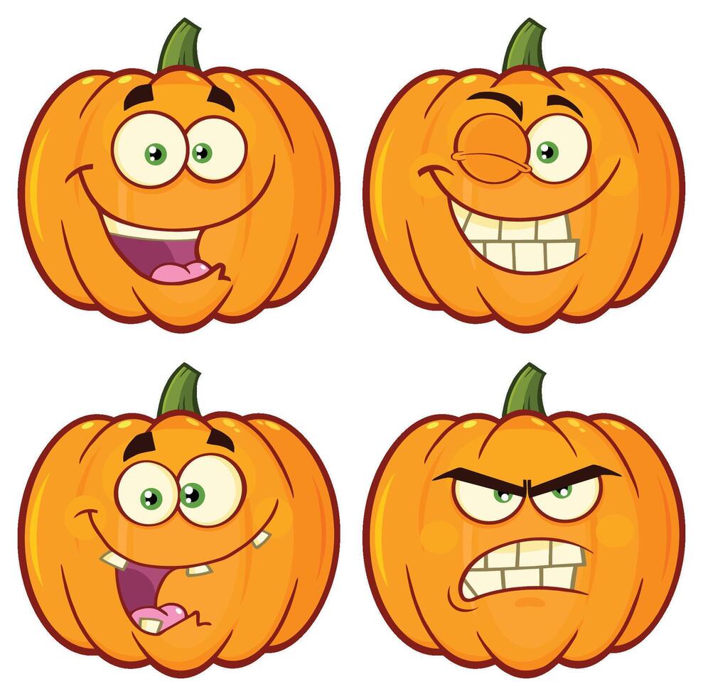 Pumpkin Vegetables Cartoon Emoji Face Character. Collection Set vector
