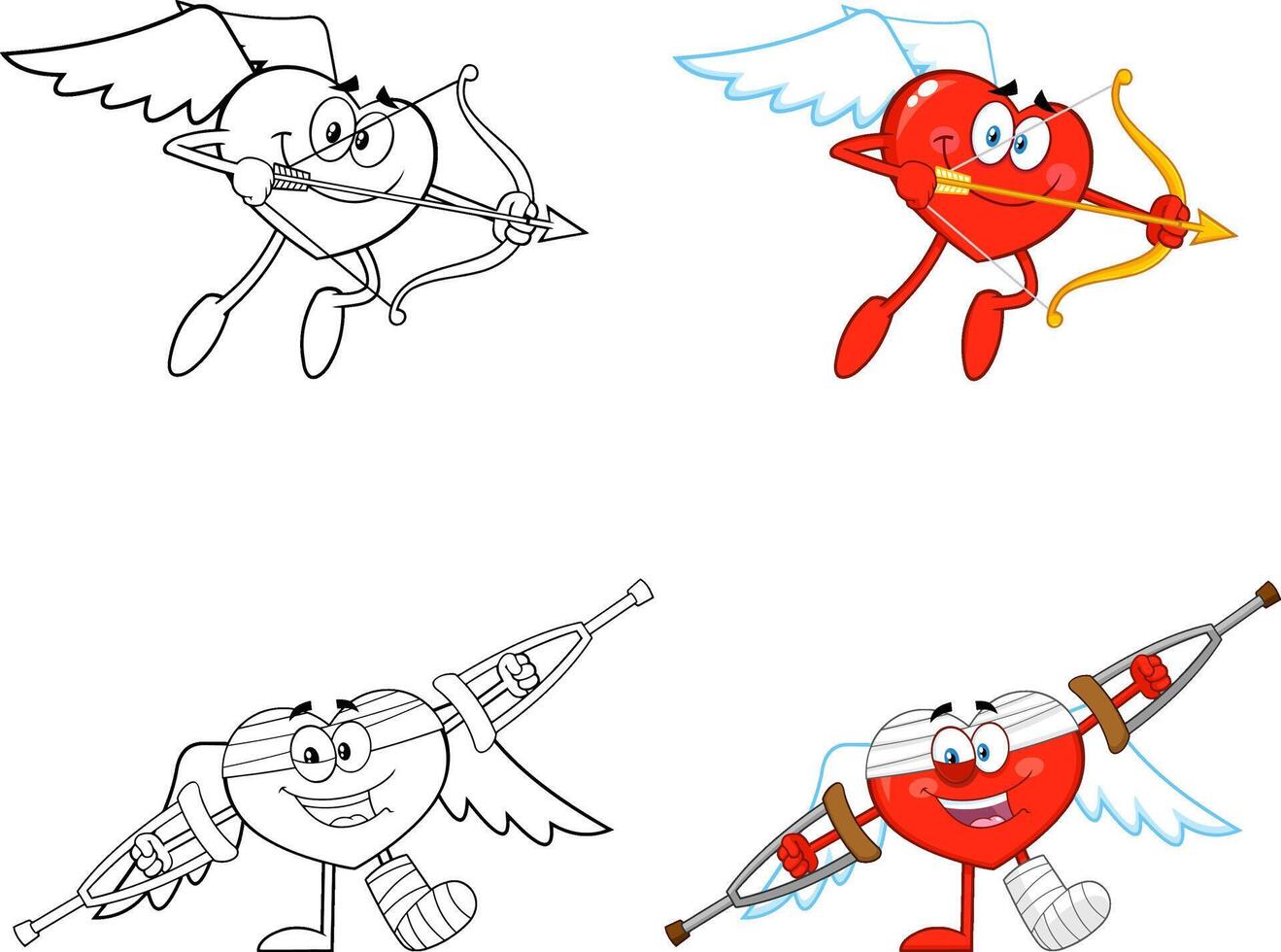 Heart Cupid Cartoon Character. Collection Set vector