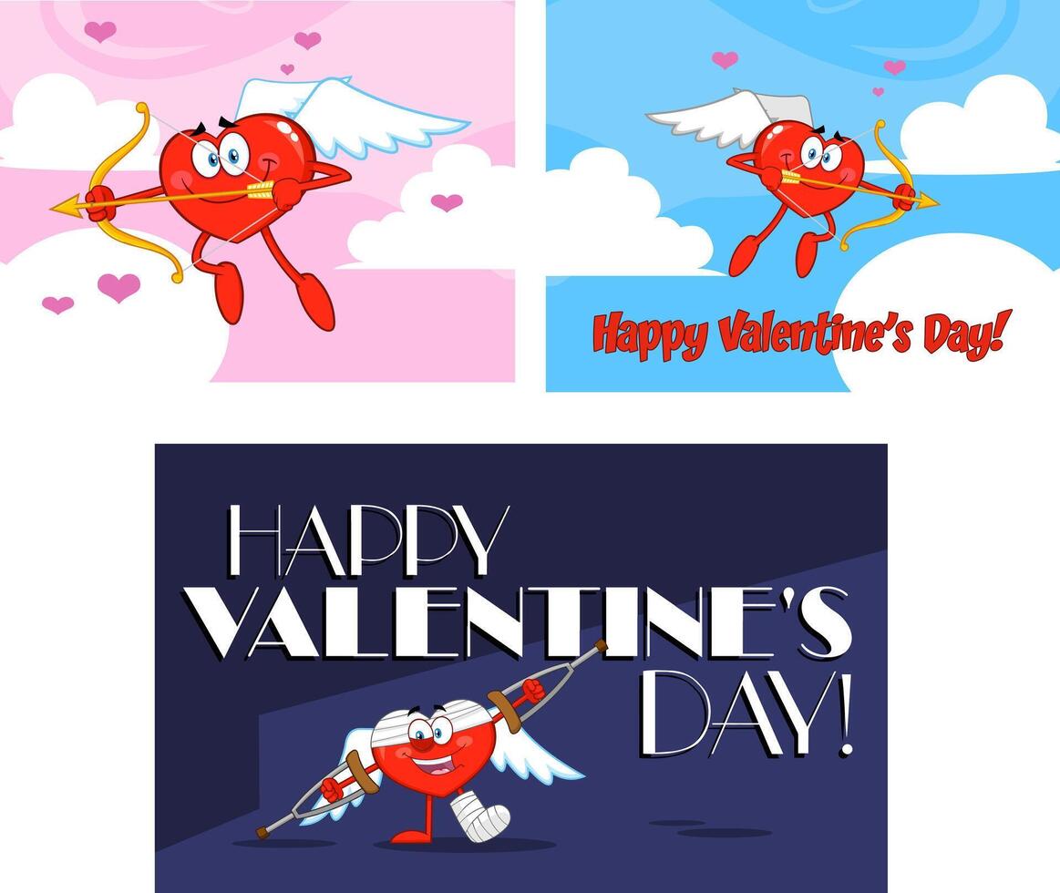 Heart Cupid Cartoon Character. Collection Set vector