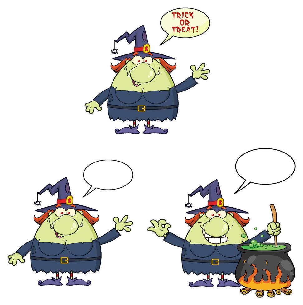 Halloween Witch Cartoon Mascot Character. Collection Set vector