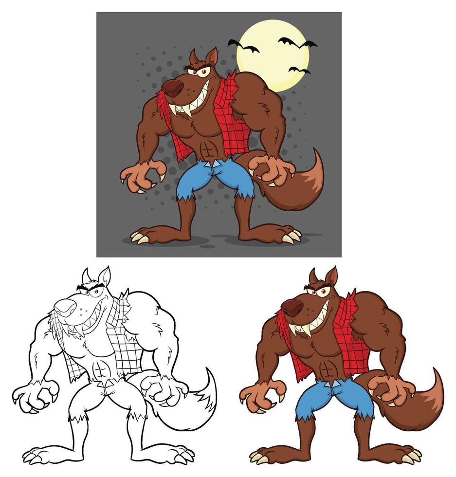 Angry Werewolf Cartoon Mascot Character. Collection Set vector
