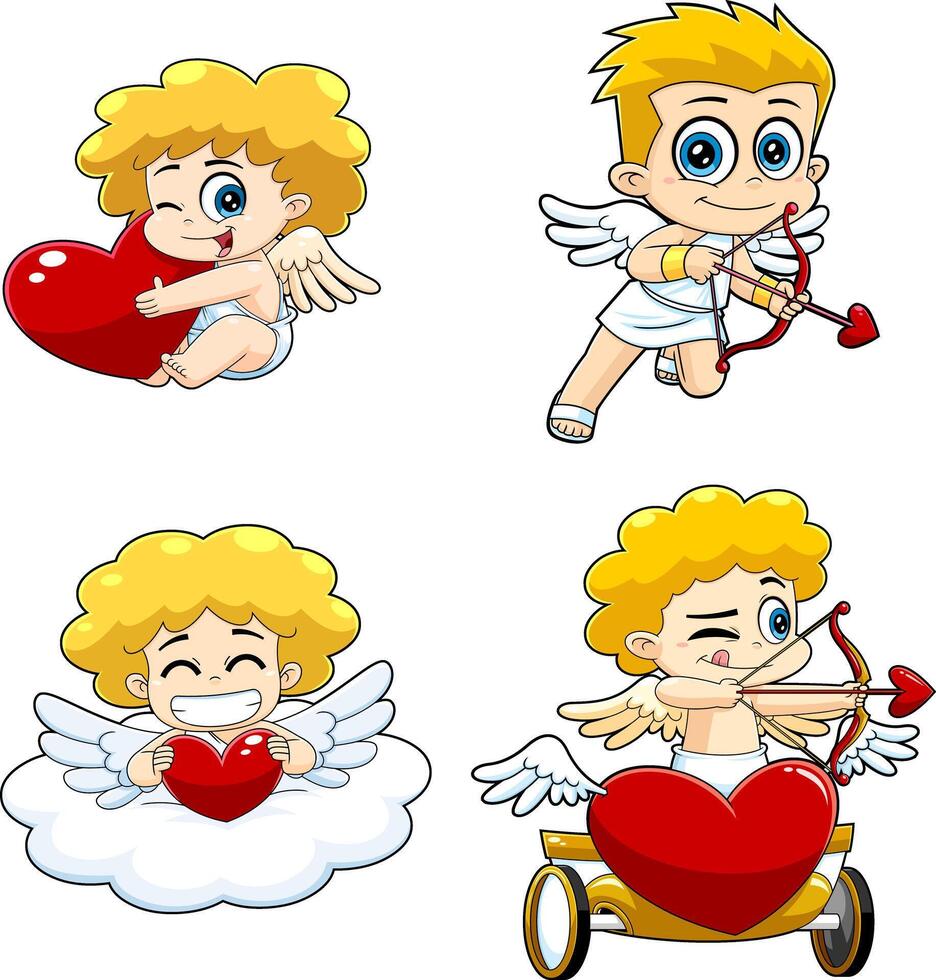 Cute Cupid Babies Cartoon Characters. Hand Drawn Collection Set vector