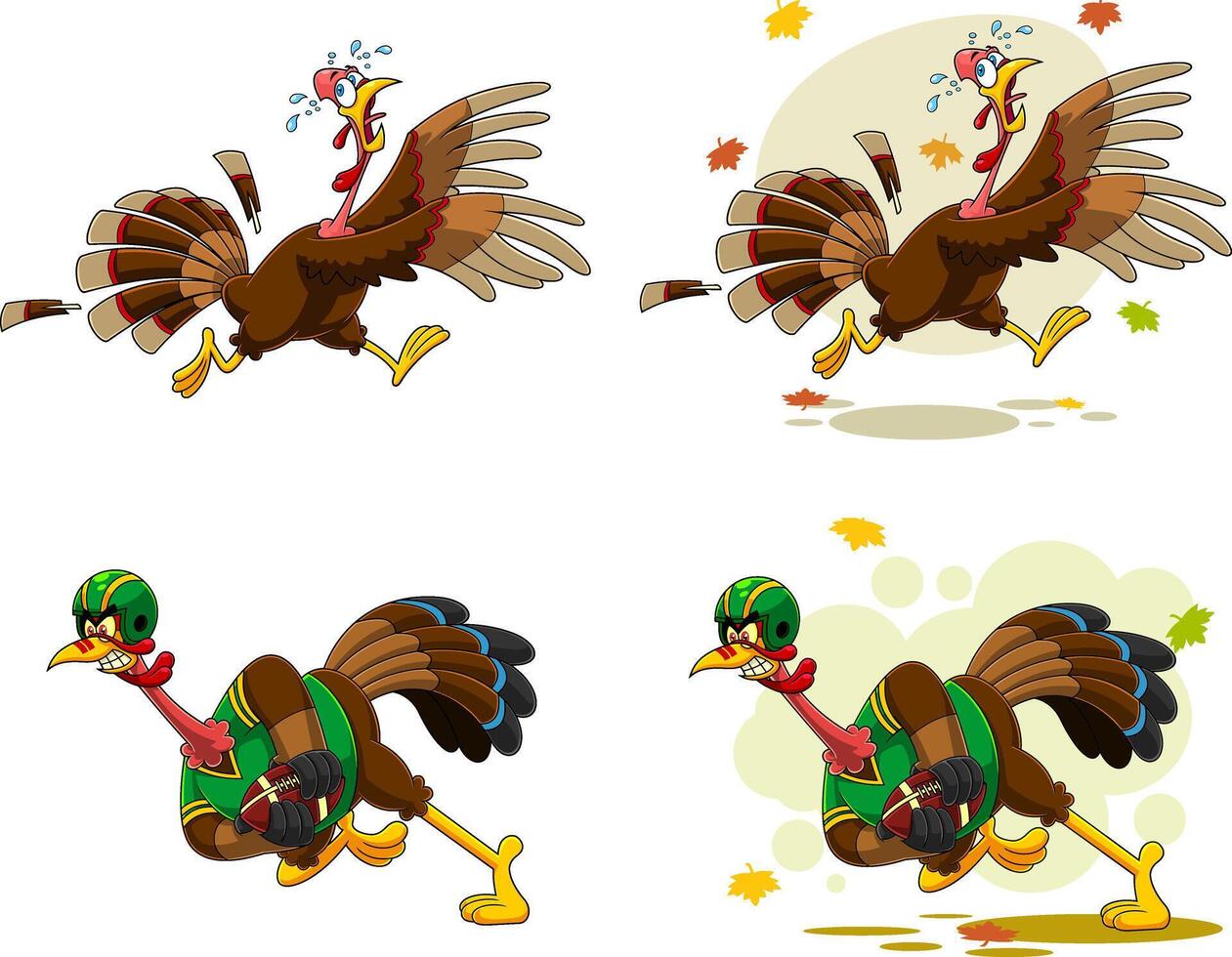 Turkey Bird Cartoon Characters. Hand Drawn Collection Set vector