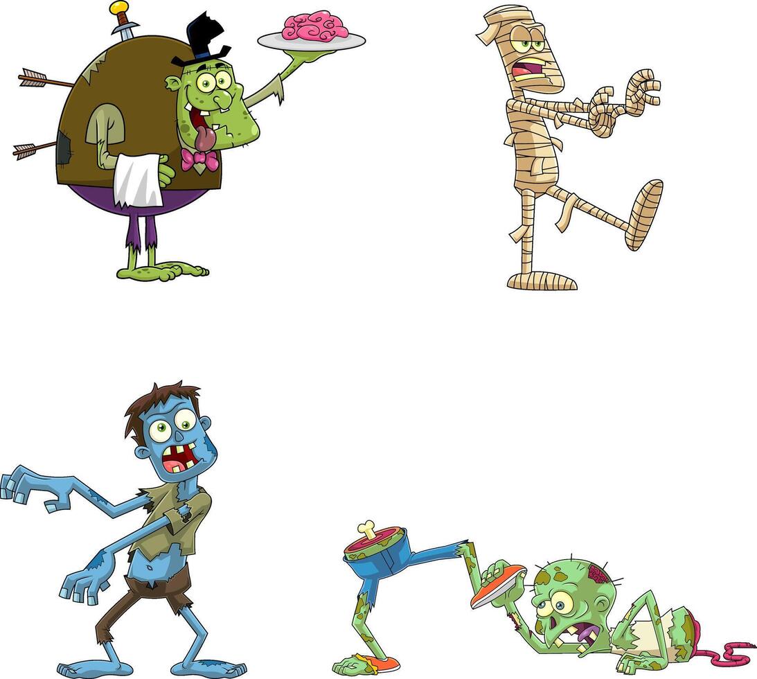Halloween Cartoon Characters Zombie. Collection Set vector