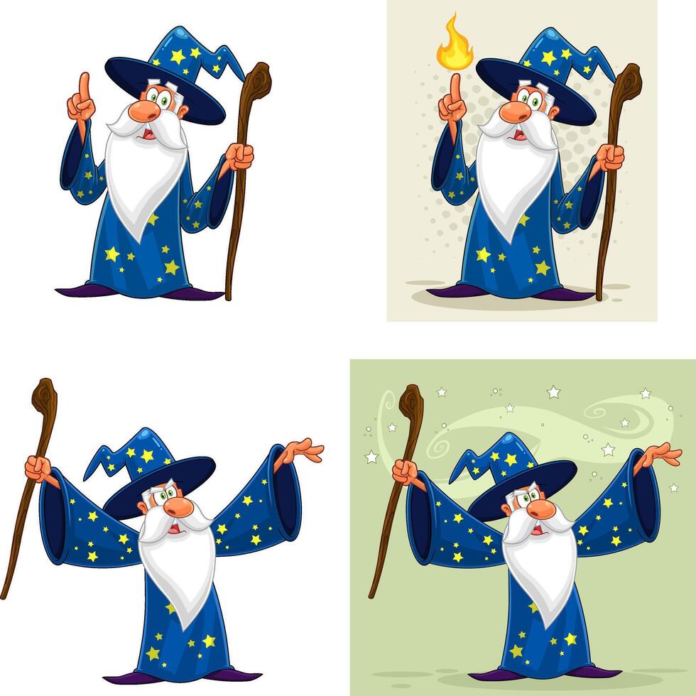 Old Wizard Cartoon Character. Collection Set vector