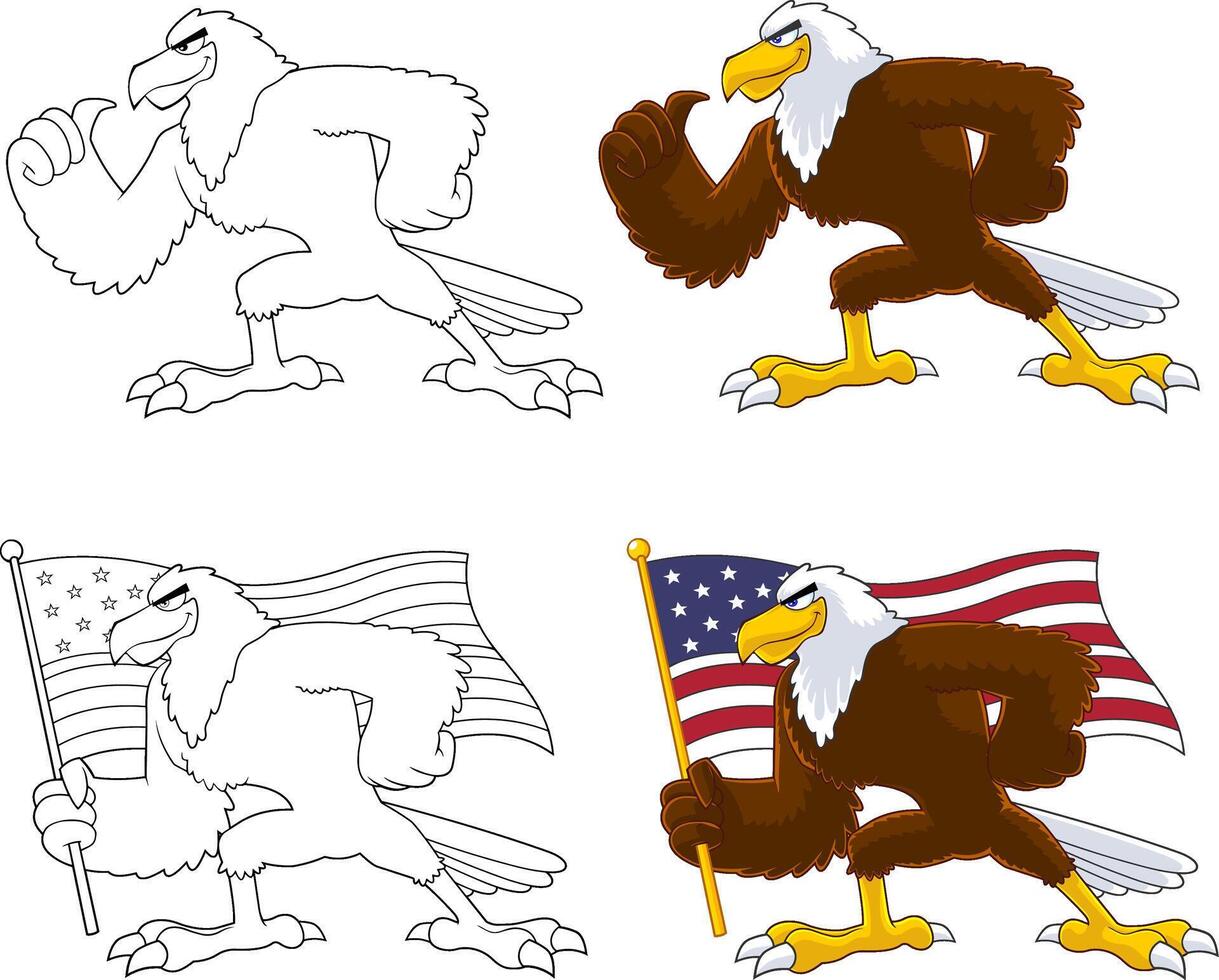Eagle Bird Cartoon Character. Collection Set vector