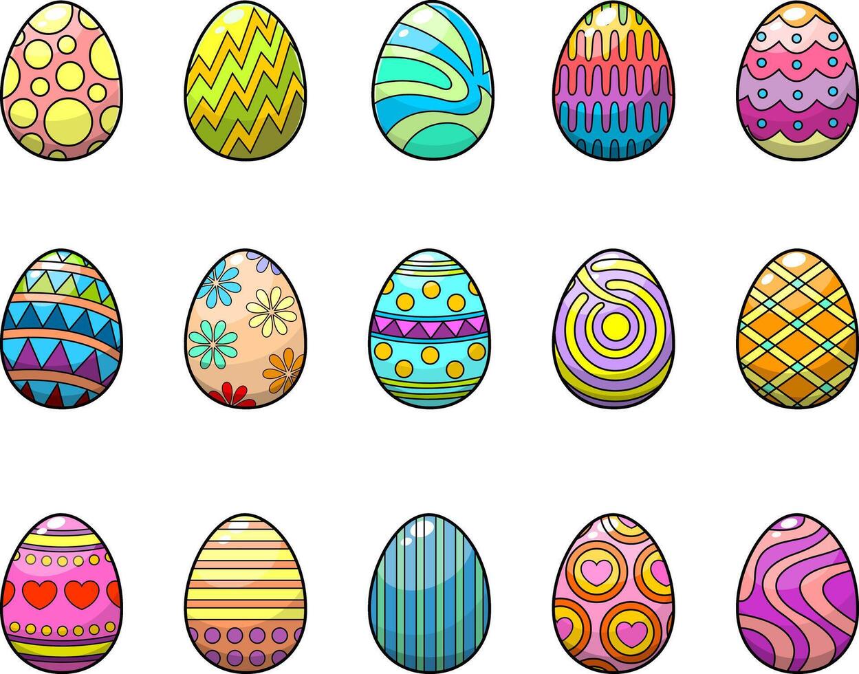 Cartoon Colorful Painted Easter Eggs. Hand Drawn Collection Set vector
