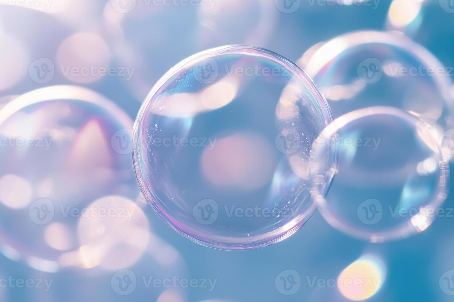 Colorful soap bubbles floating in the air with soft sunlight highlighting their translucent forms photo