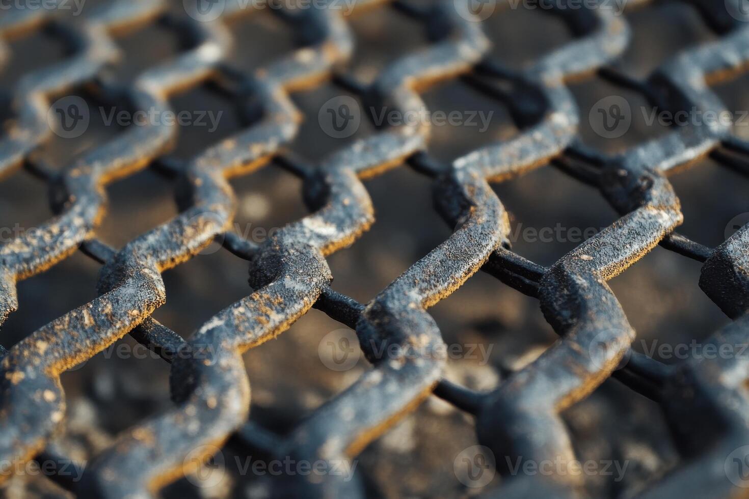 Textured metal grate with rust on a construction site in natural light during the day photo