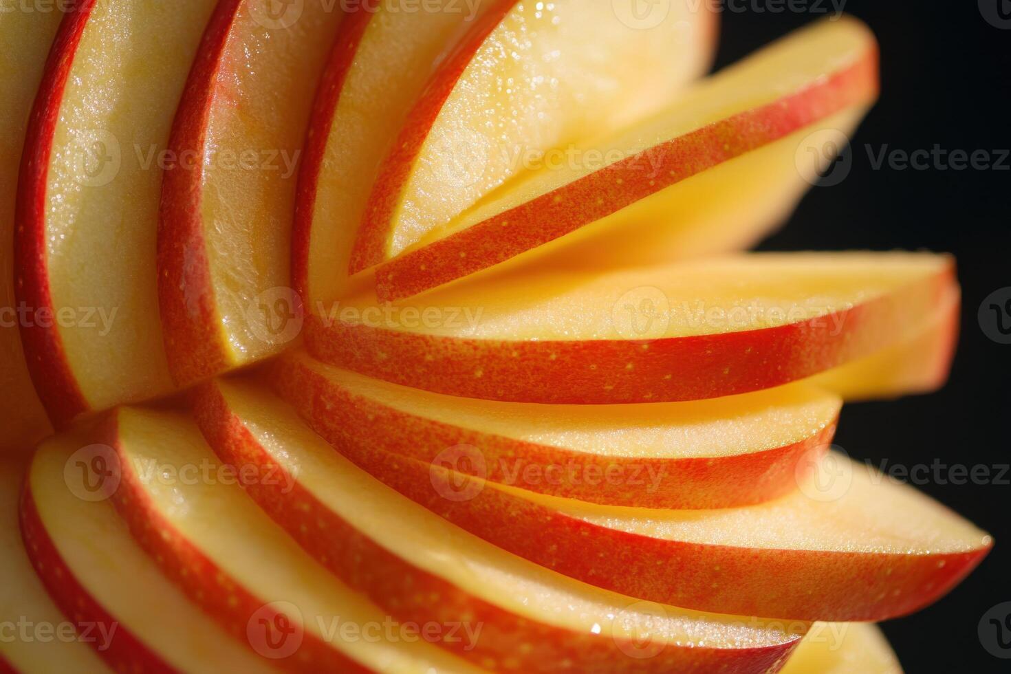Sliced red apple showcasing vibrant colors and smooth textures against a dark background perfect for healthy eating or culinary presentations photo