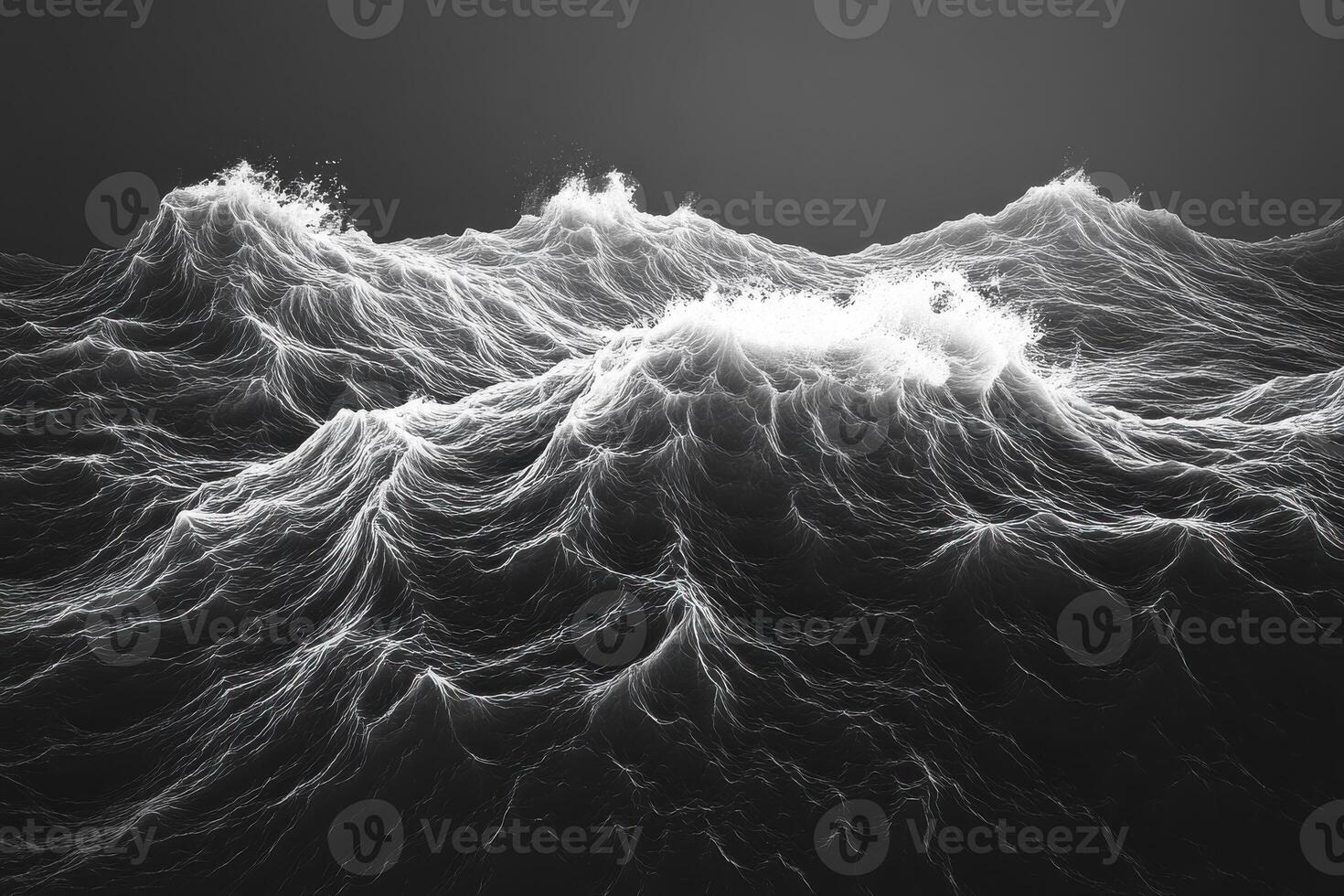 Majestic ocean waves crashing powerfully under dramatic lighting at dusk, creating a mesmerizing display of nature's force photo