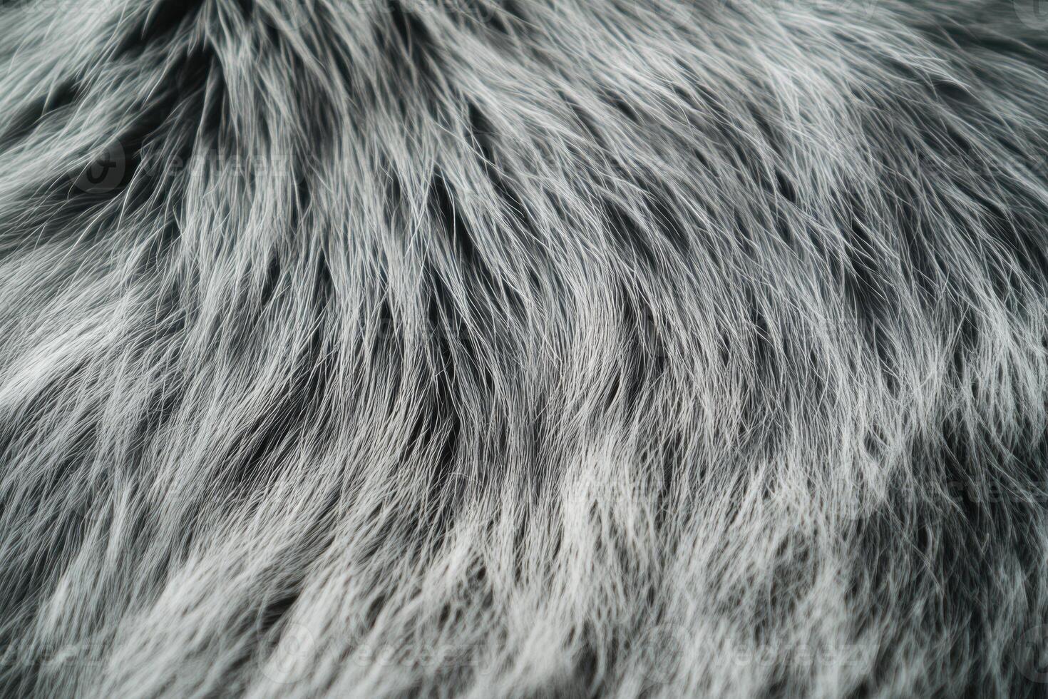 Close-up of soft gray fur texture with varying shades and long strands captured in natural light photo