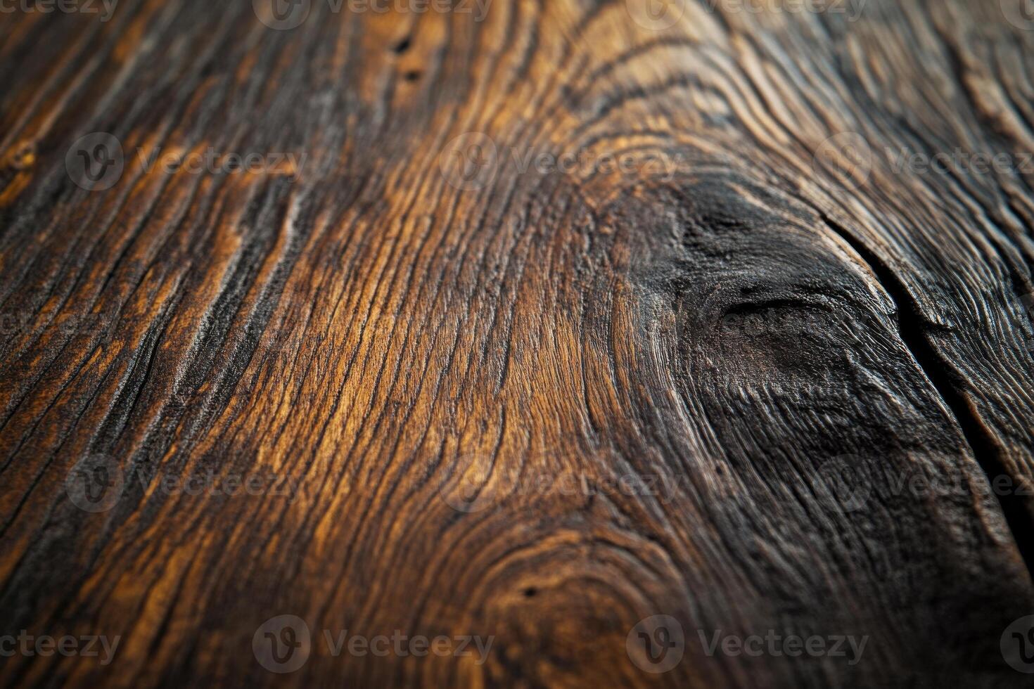 Detailed close-up of a rustic wooden surface showcasing natural grain patterns and textures photo