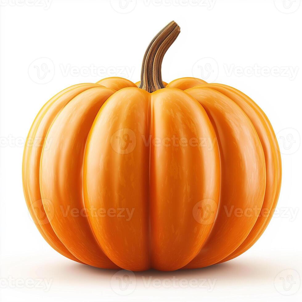 Close-up of an perfectly orange Pumpkin on a white background. Concept of autumn and harvest season. Illustration for Thanksgiving photo
