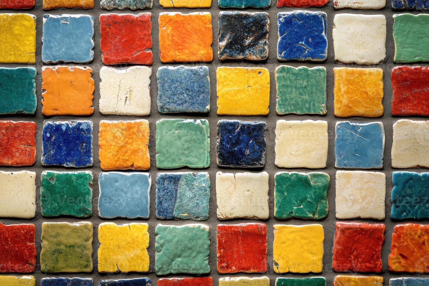 Colorful mosaic tile pattern showcasing vibrant squares in a decorative arrangement photo