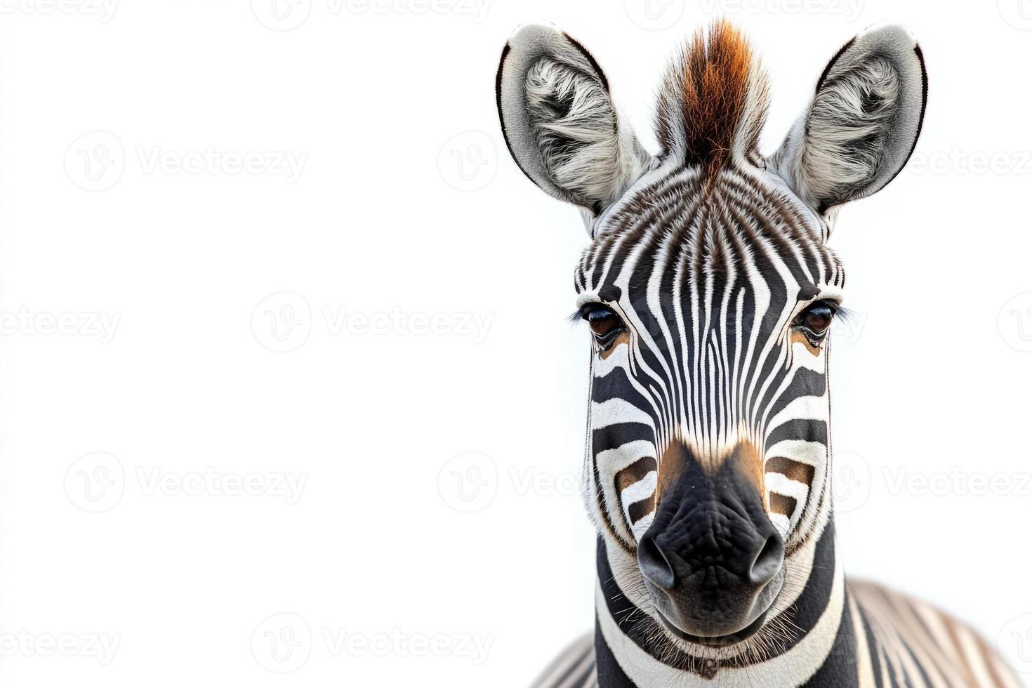 Charming zebra face on a white background photo