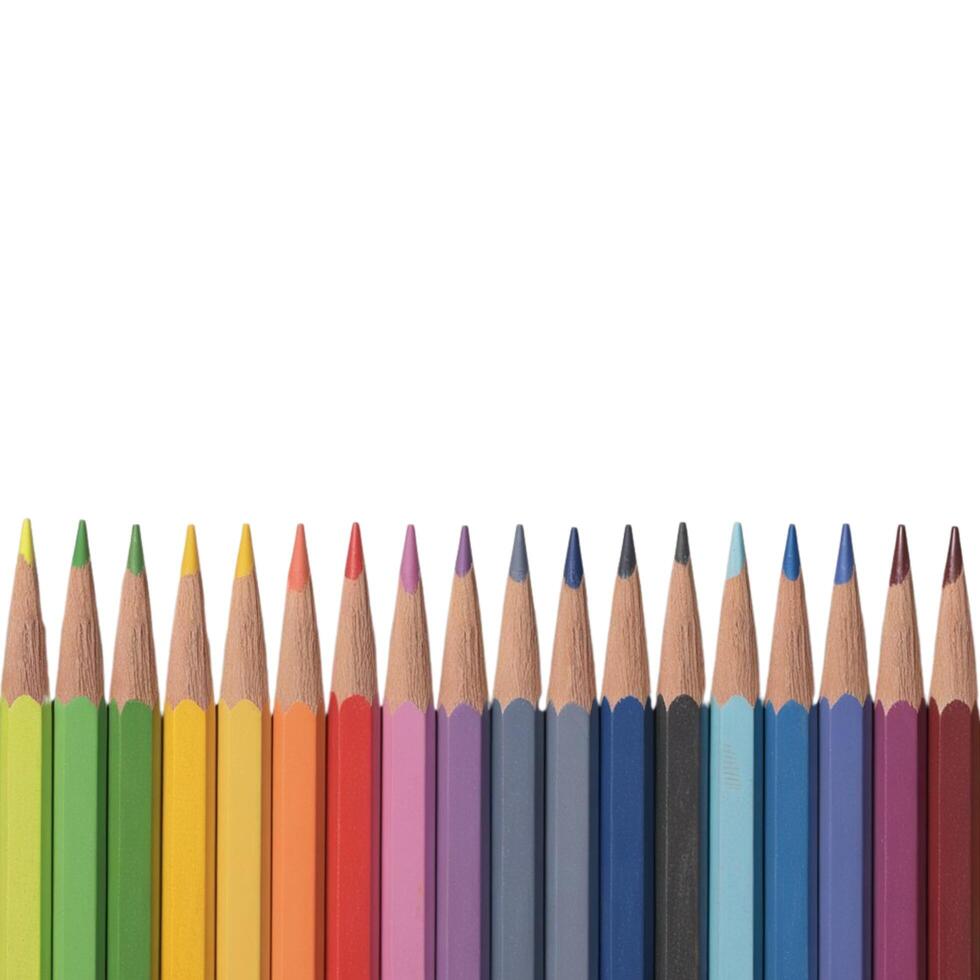 Colored pencils perfectly positioned on a white canvas photo