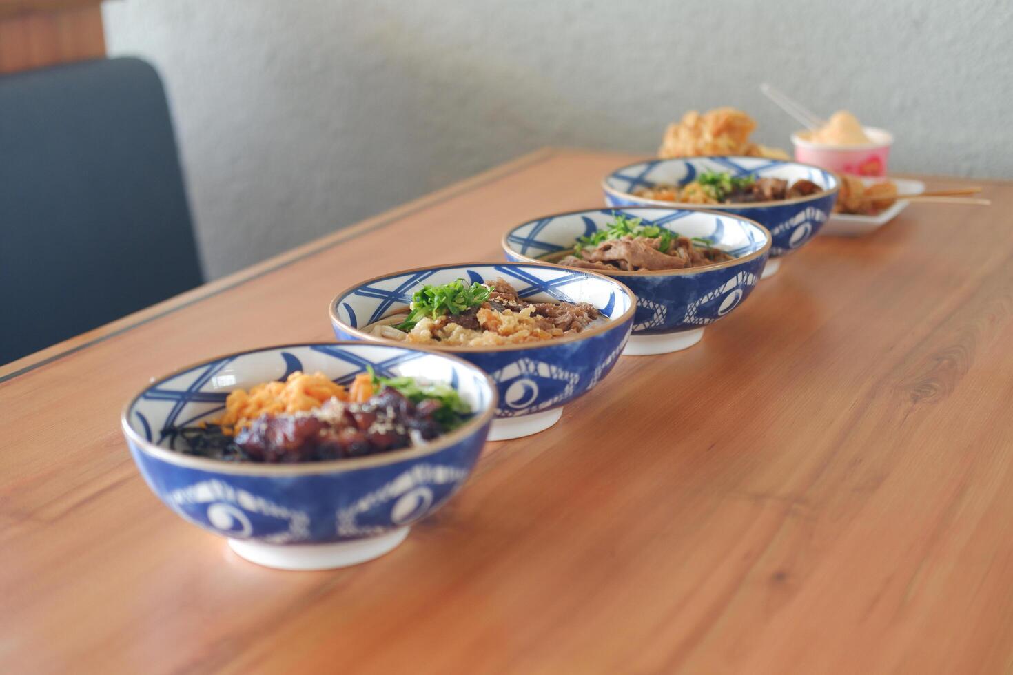 japanese noodle on wooden table photo