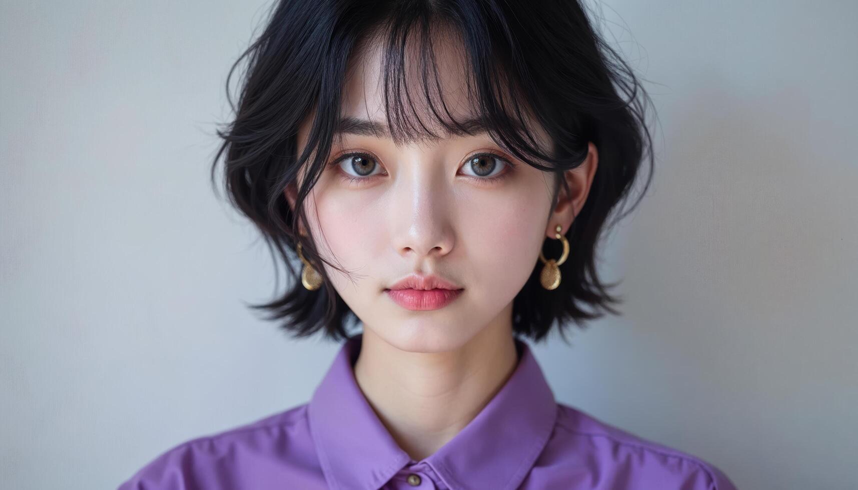 Portrait of young korean girl with gold earrings photo