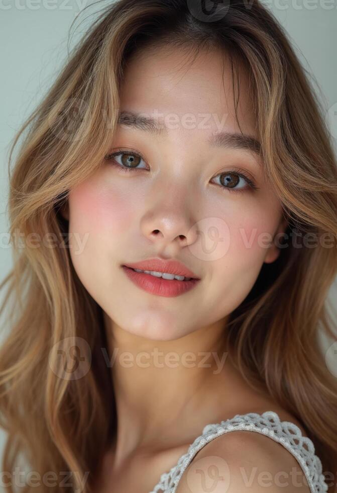 Natural portrait of young korean woman with soft smile photo