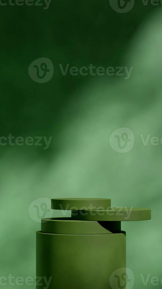 simple minimal design wall, rendering 3d empty scene cylinder green podium in portrait photo