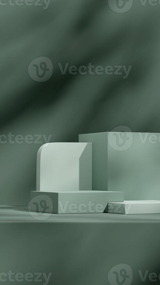light green rectangle podium in portrait green wall and floor 3D render mockup scene photo