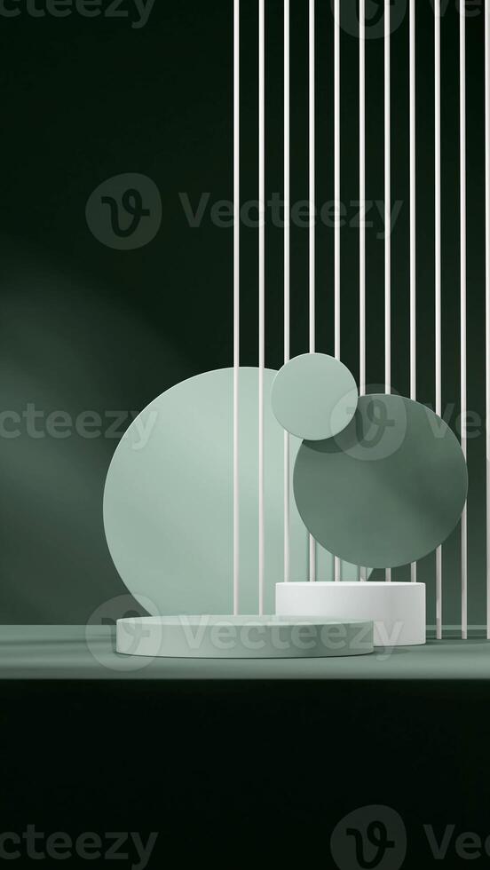 3D image render scene mockup white and green podium in portrait geometric green circle shape photo