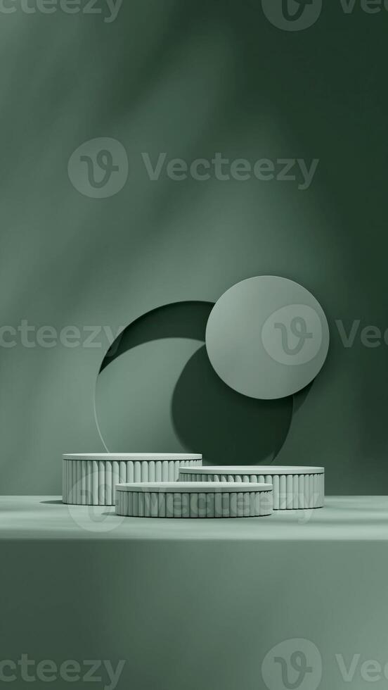 green color cylinder podium in portrait circle hole background, 3d image render empty space photo