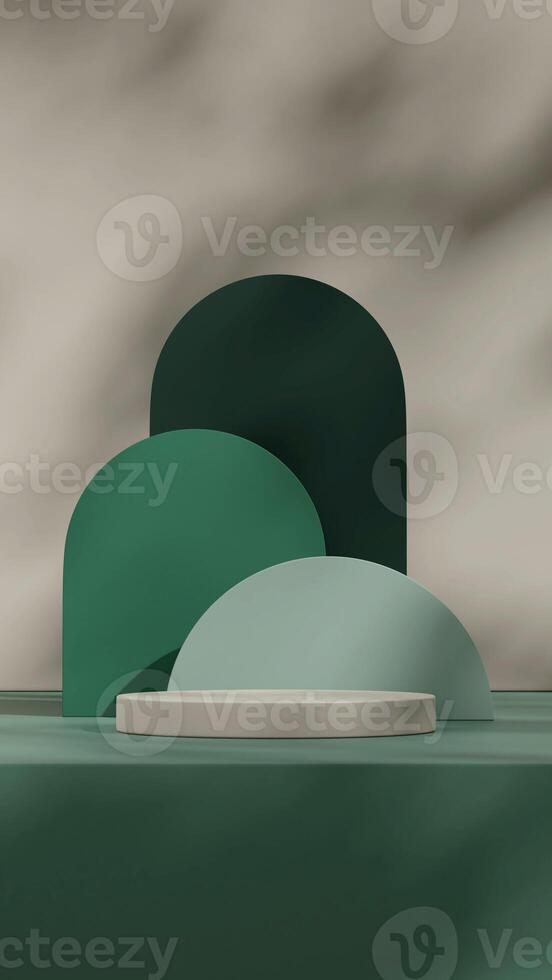 green colored background 3D render image mockup space grey cylinder podium in portrait photo