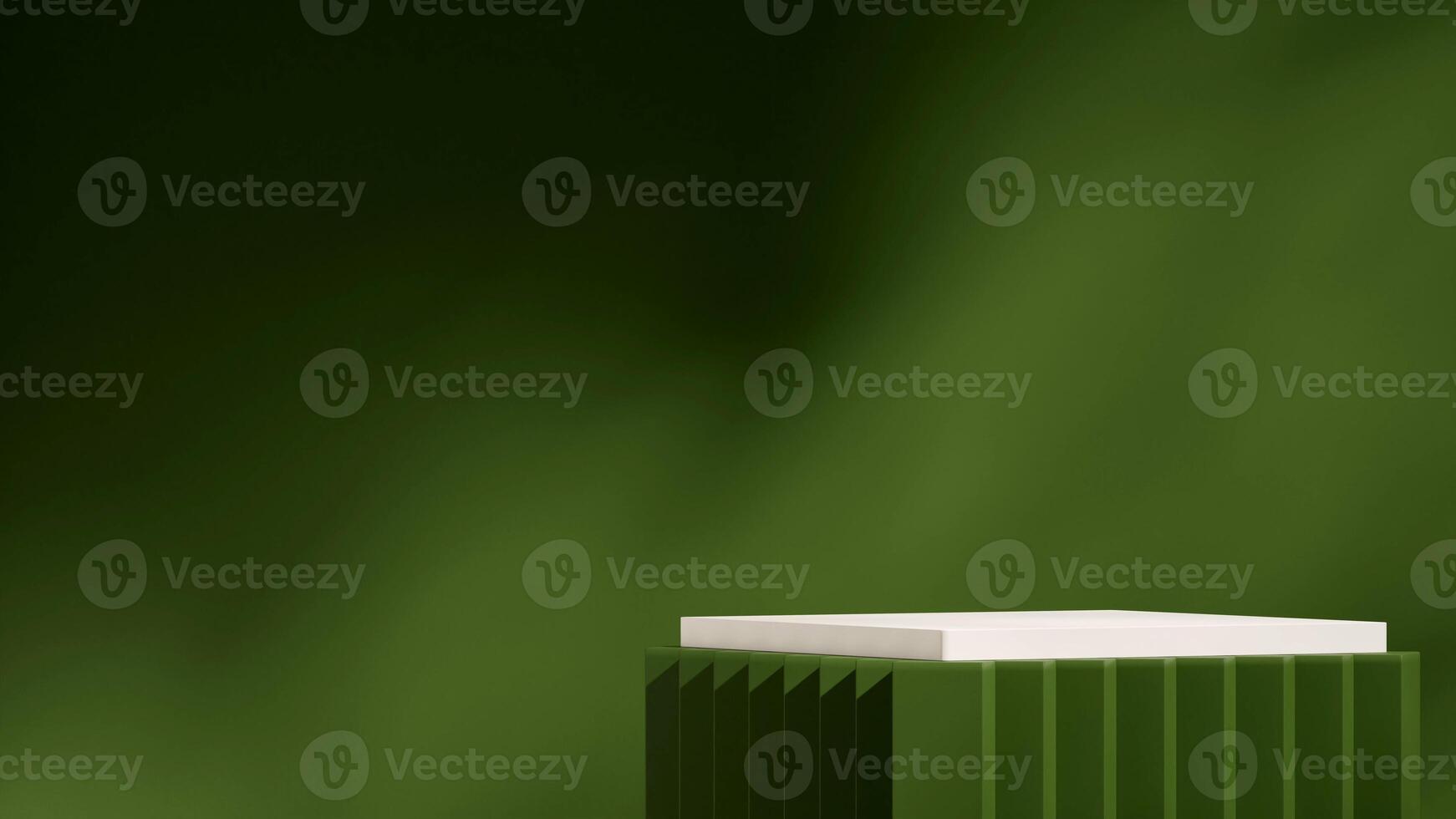 mockup template green and white podium in landscape minimal green wall, 3d rendering photo