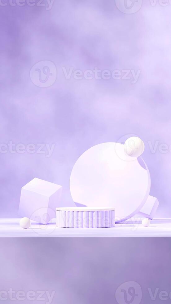 light purple cylinder podium in portrait assorted shape backdrop, 3d render mockup template photo