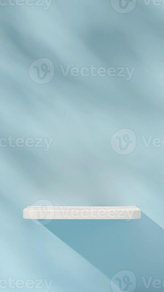 Empty scene of white podium in portrait with light sky blue podium, 3D rendering photo