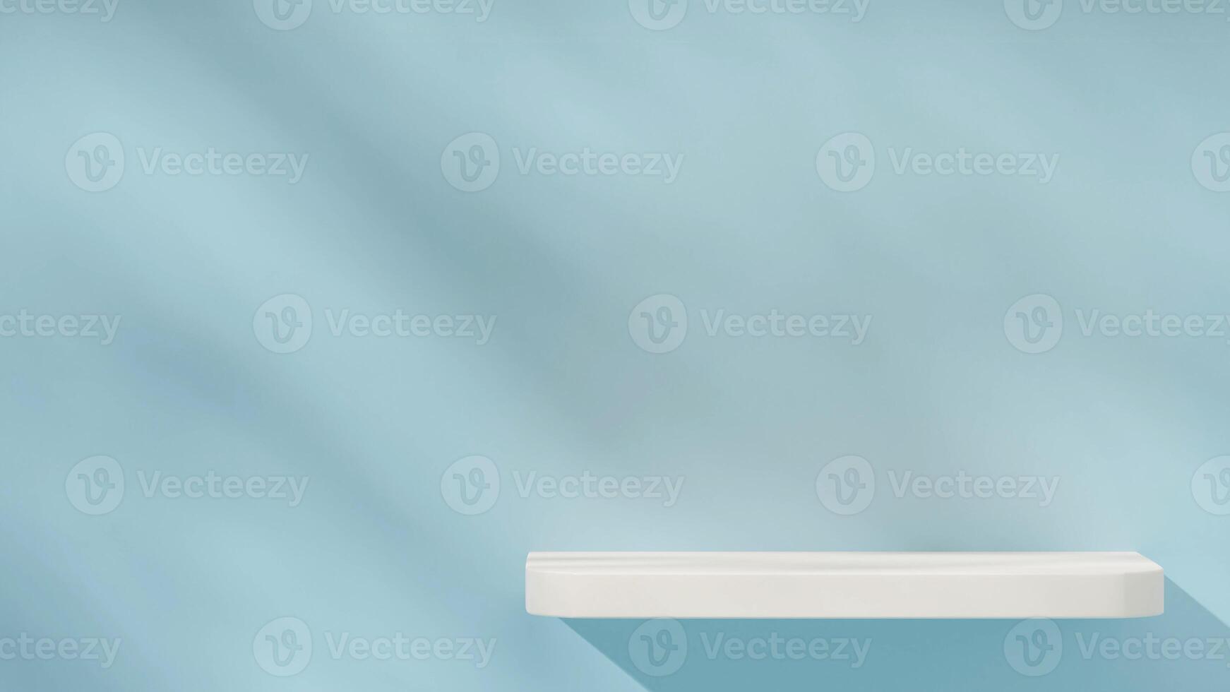 Empty scene of white podium in landscape with light sky blue podium, 3D rendering photo