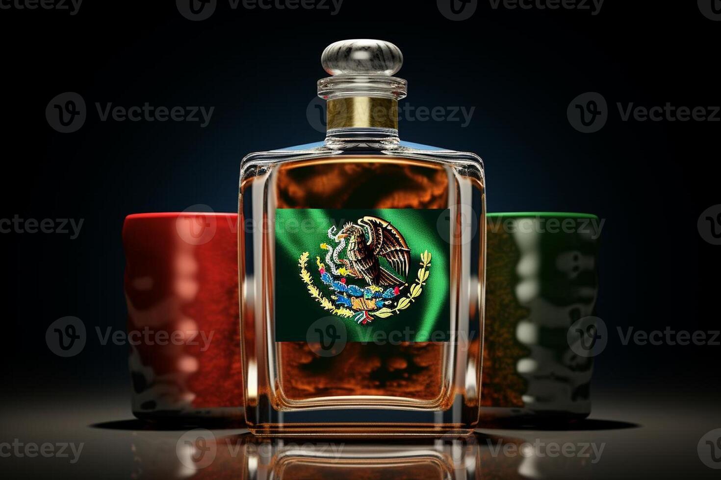 Tequila Bottle with Mexican Flag. photo