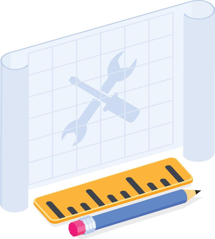Blueprint with Tools and Drafting Instruments vector