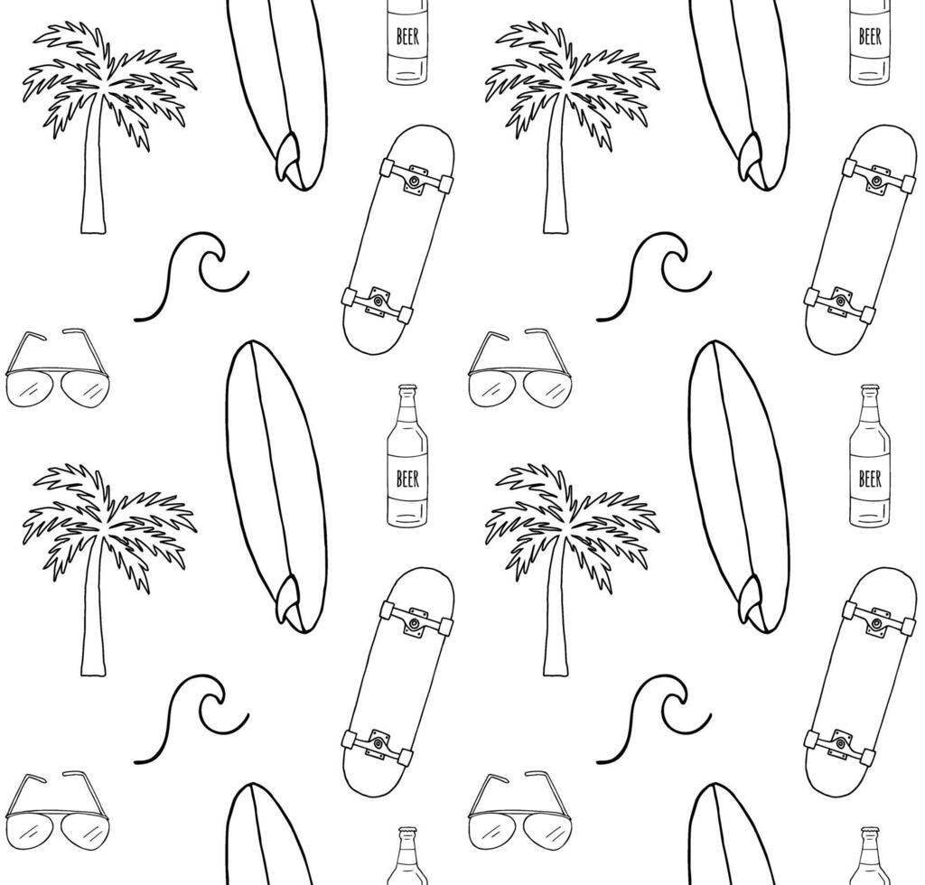 Seamless pattern of doodle skate and surf vector