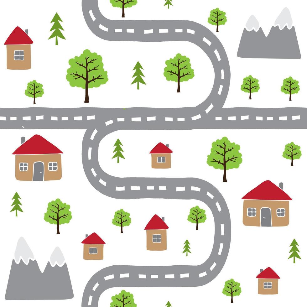 Doodle sketch country with houses and trees vector