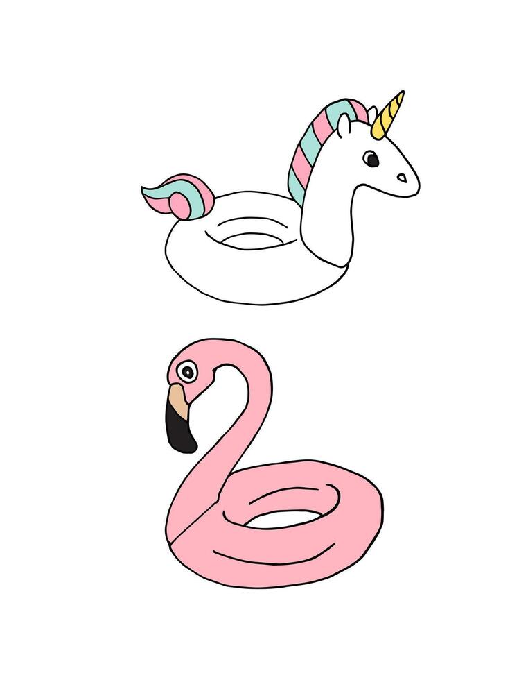 Flamingo and unicorn floating vector