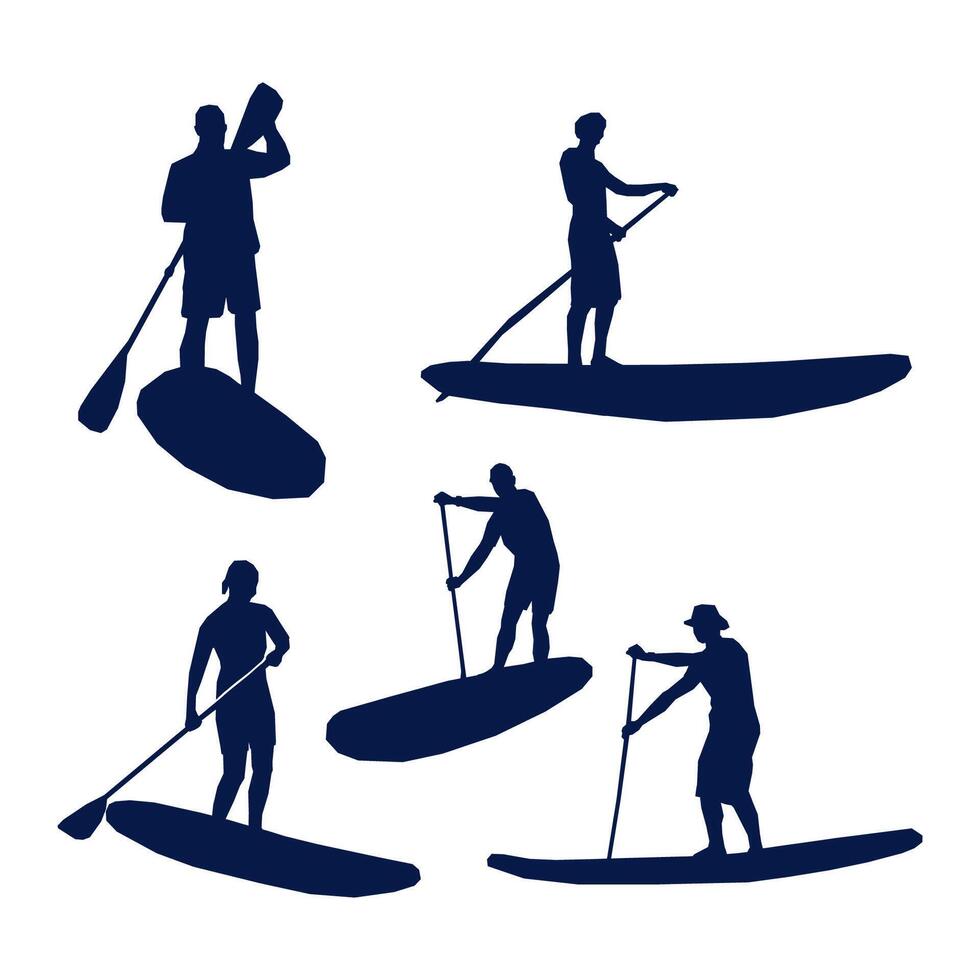 Illustration silhouette stand up paddleboard collection vector