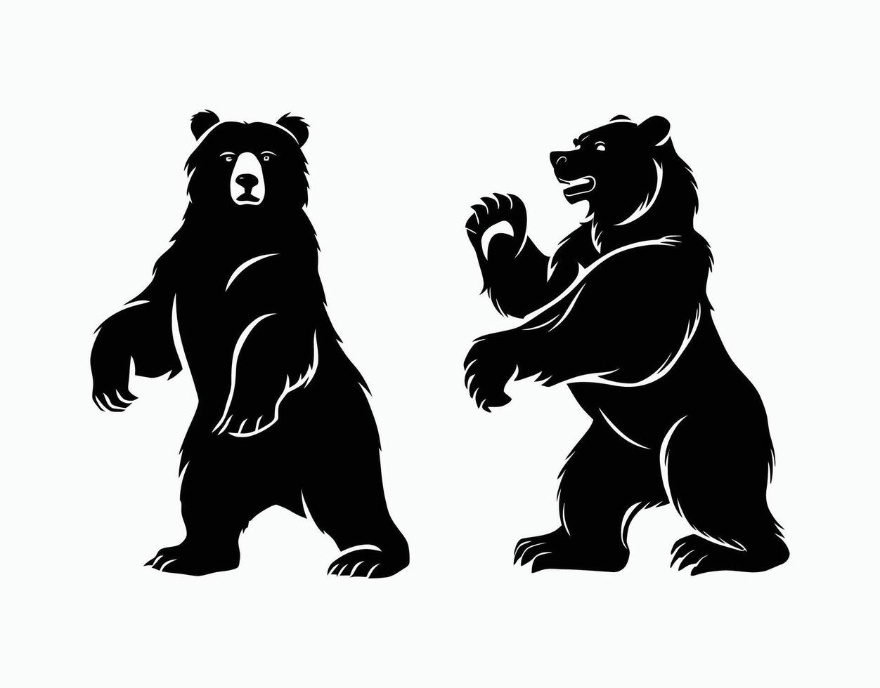 Black Bear Standing Poses Silhouette EPS vector