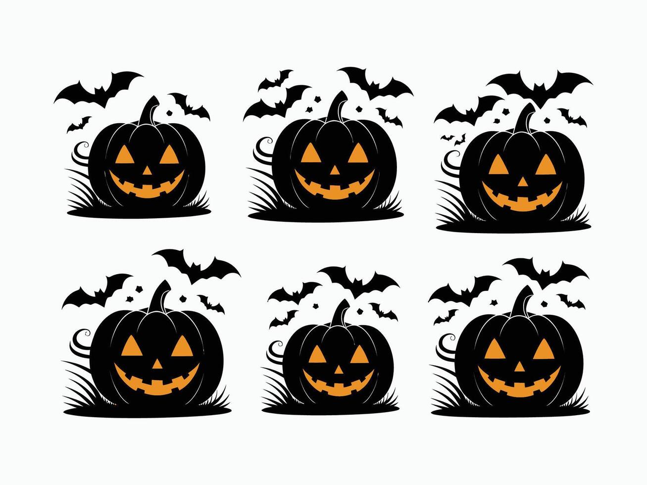 Charming Pumpkin Silhouette Collection with Bats EPS Template vector