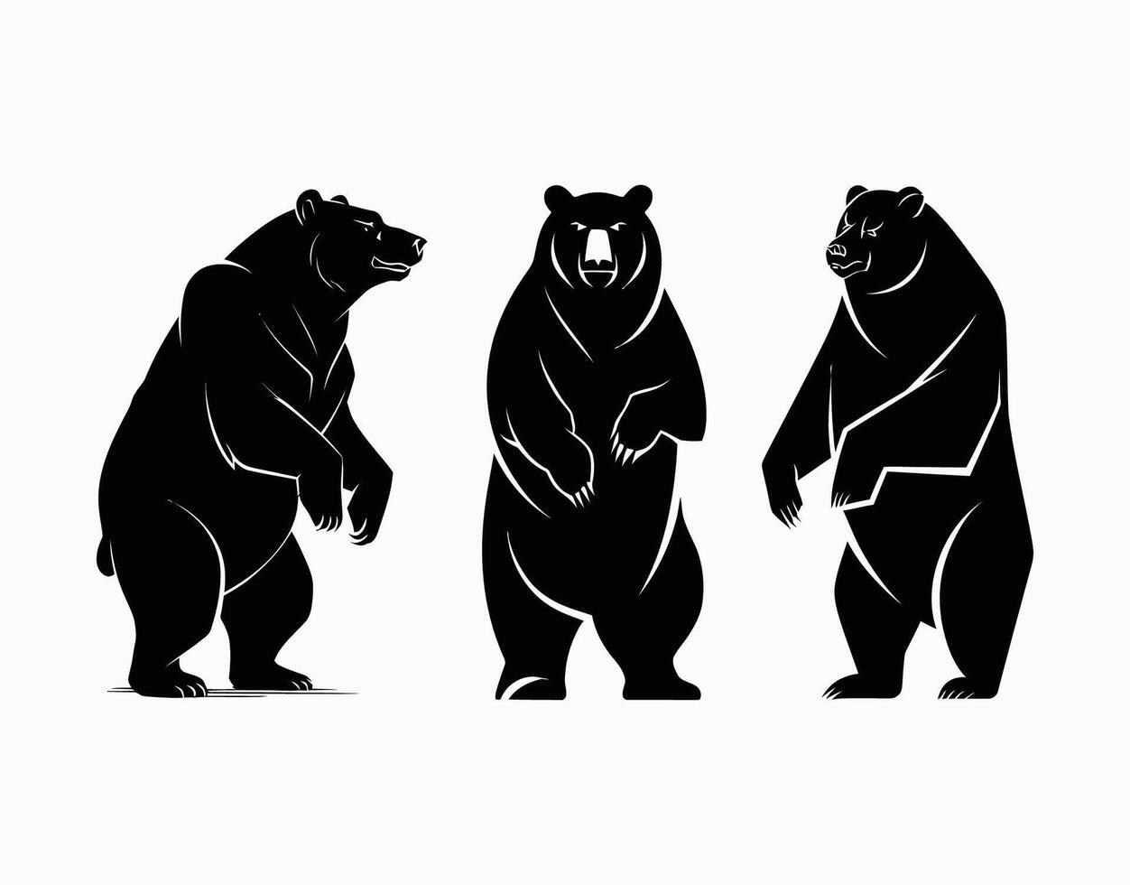 Standing Tall Black Bear Silhouettes Illustration Template vector